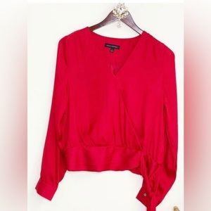 Banana Republic Red Ladies Satin Wrap Long Sleeve Blouse 
SIZE: Small
